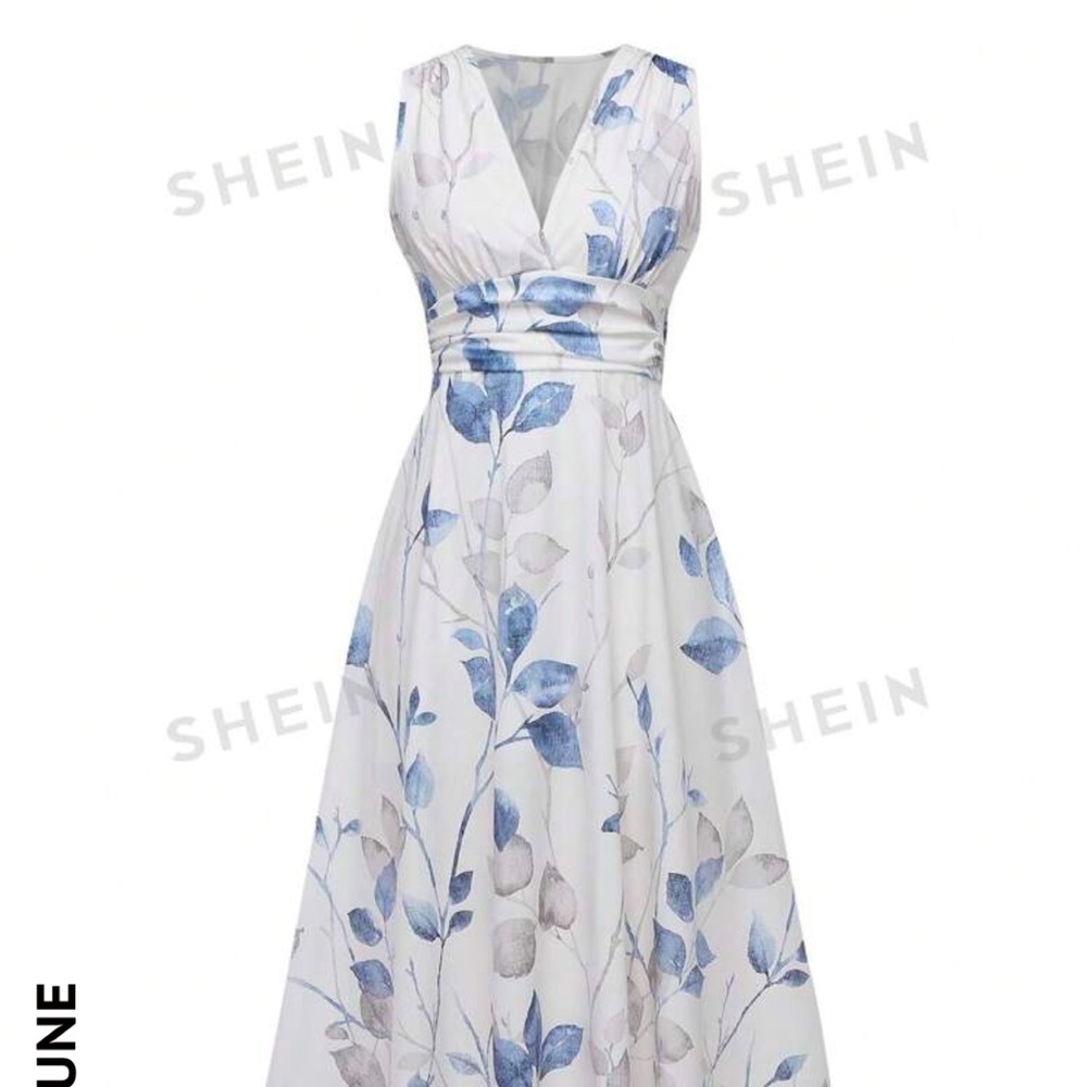 V-neck, flavored, high waisted, ruched, sleeveless maxi dress